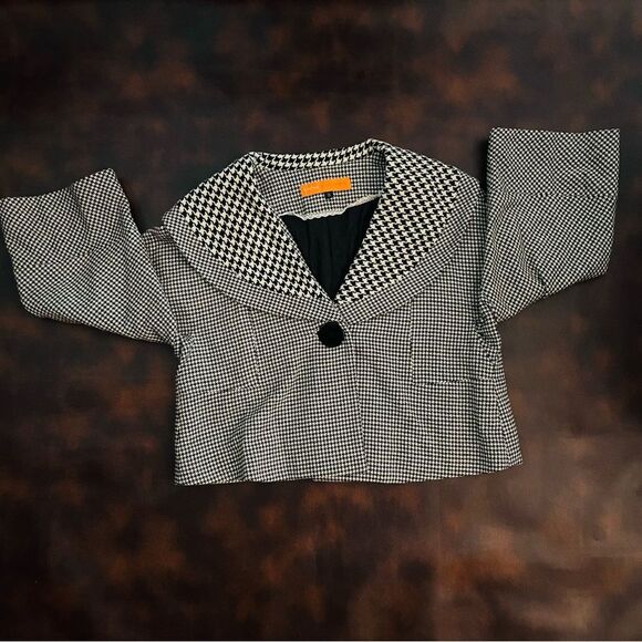 Cynthia Steffe Houndstooth Blazer 1 Button Wide Half Circle Collar Blk/Wht Y2K 8 - Picture 9 of 10